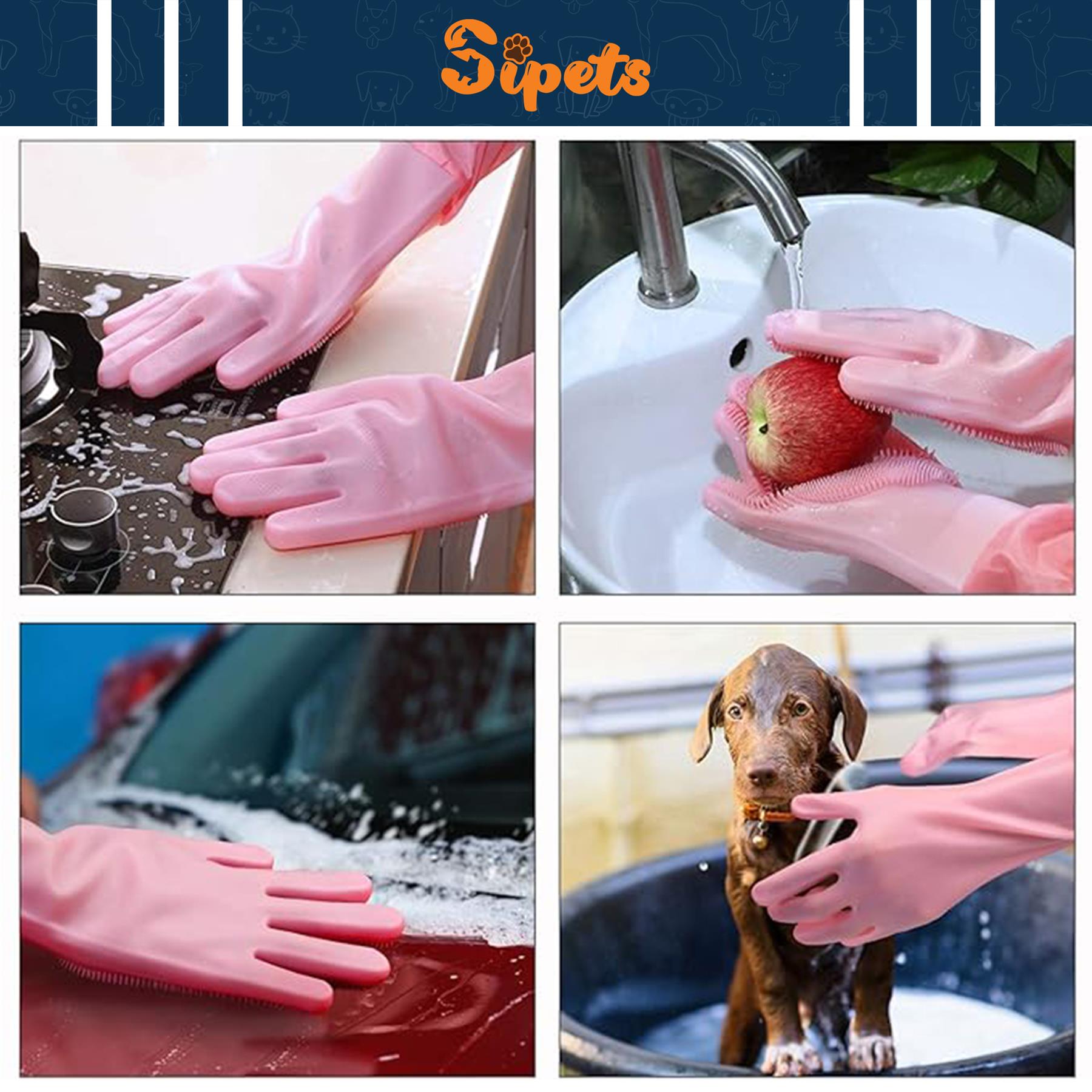 pet grooming cleaning gloves silicone heat resistant, multi purpose scrubber mitts