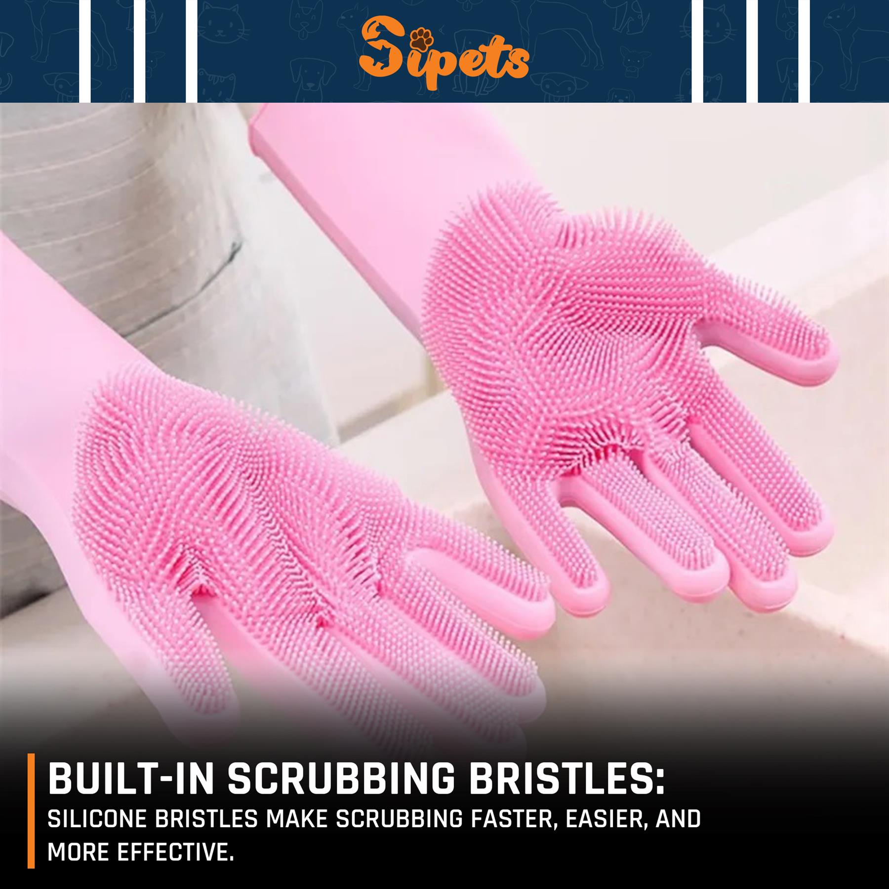 pet grooming cleaning gloves silicone heat resistant, multi purpose scrubber mitts