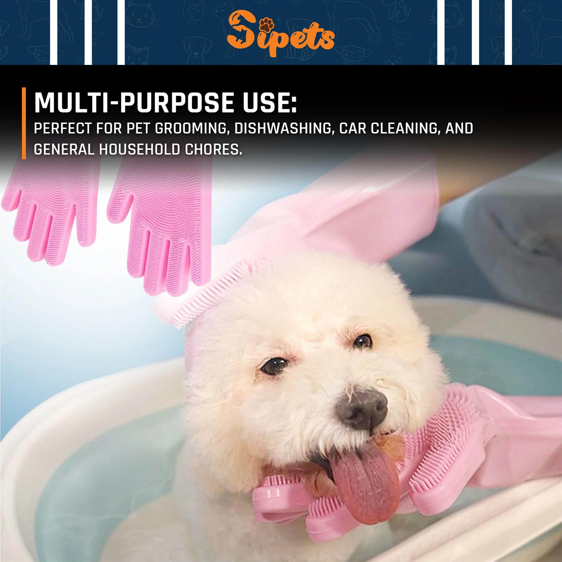pet grooming cleaning gloves silicone heat resistant, multi purpose scrubber mitts