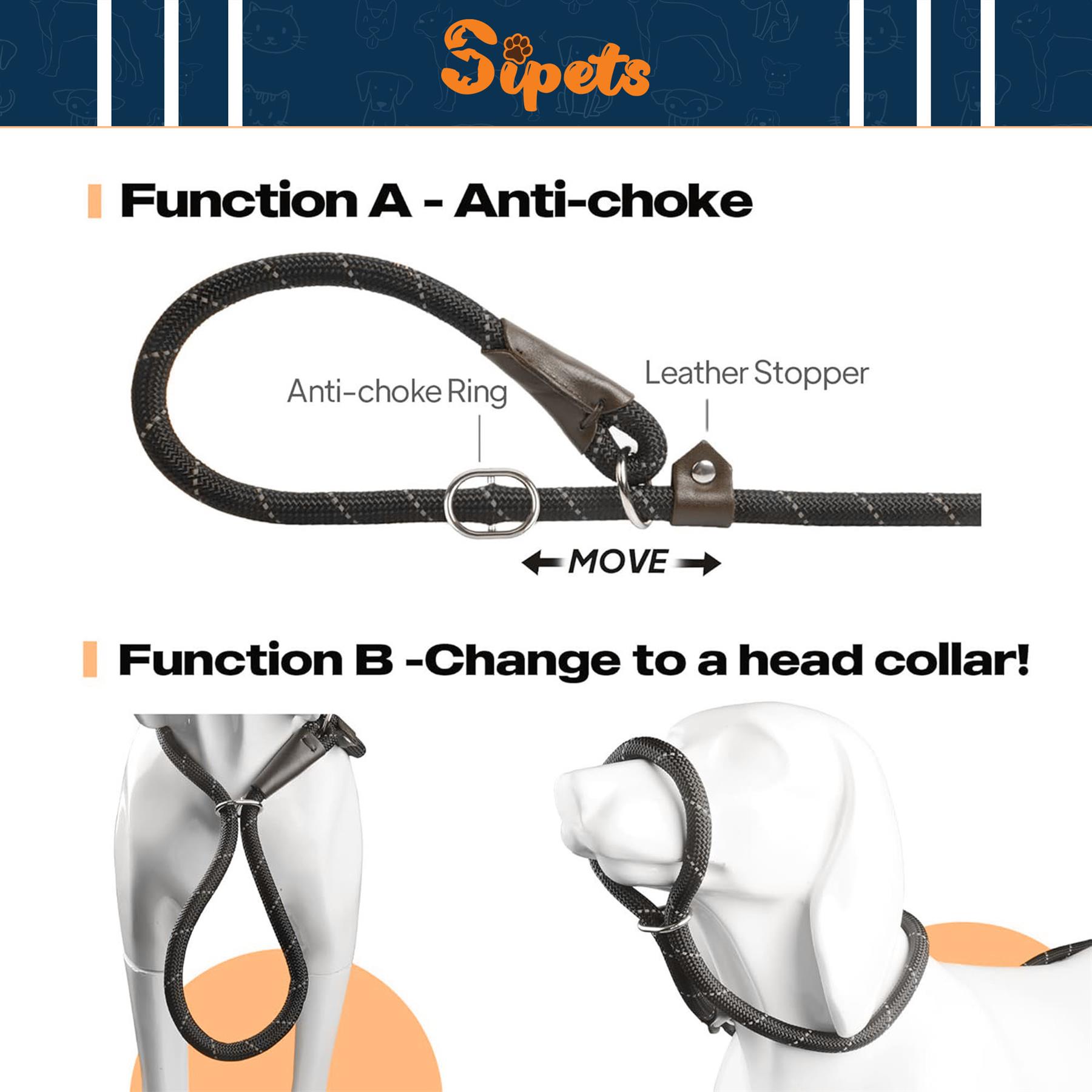 slip rope dog lead 1.8m, one size fits all, slip on rope leash