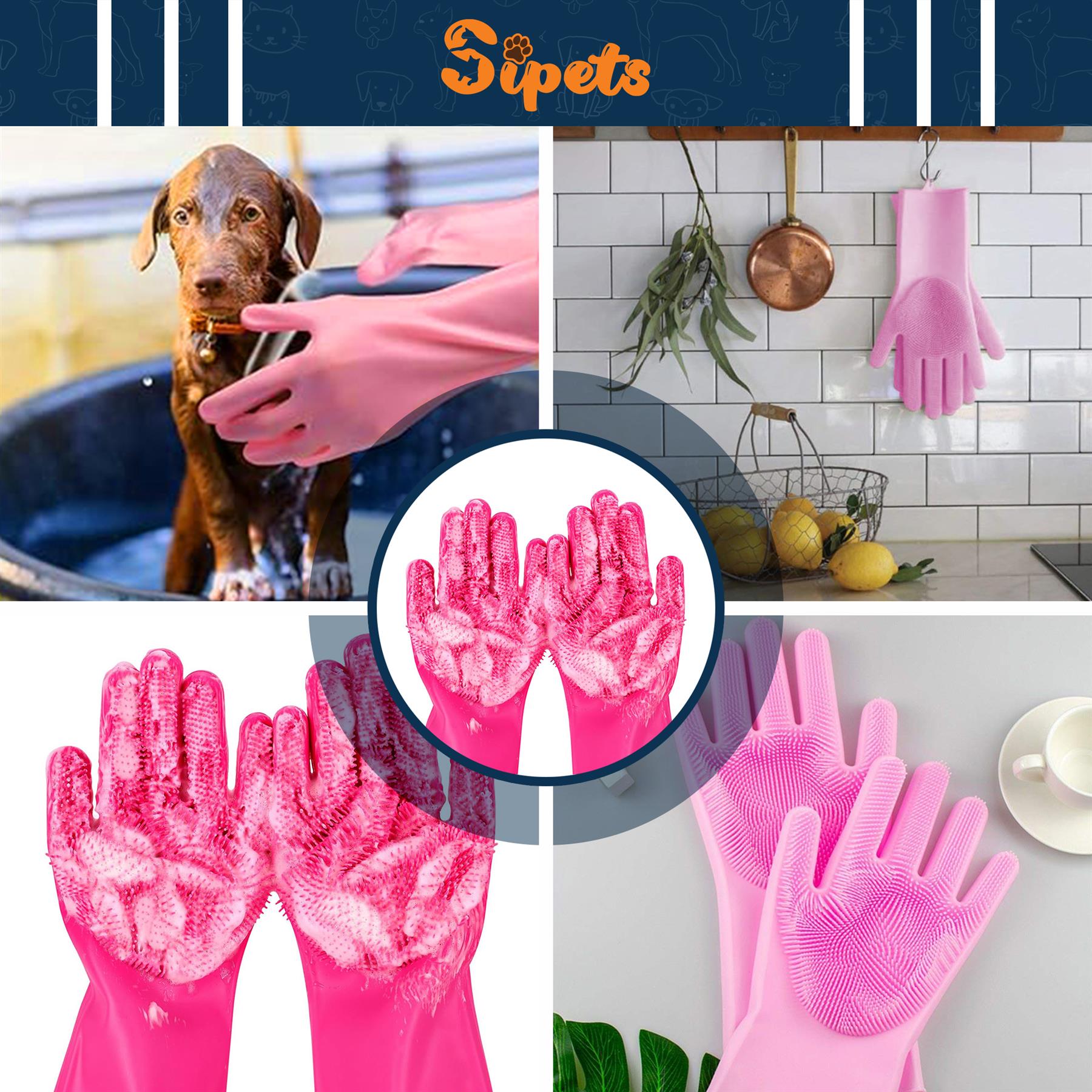 pet grooming cleaning gloves silicone heat resistant, multi purpose scrubber mitts