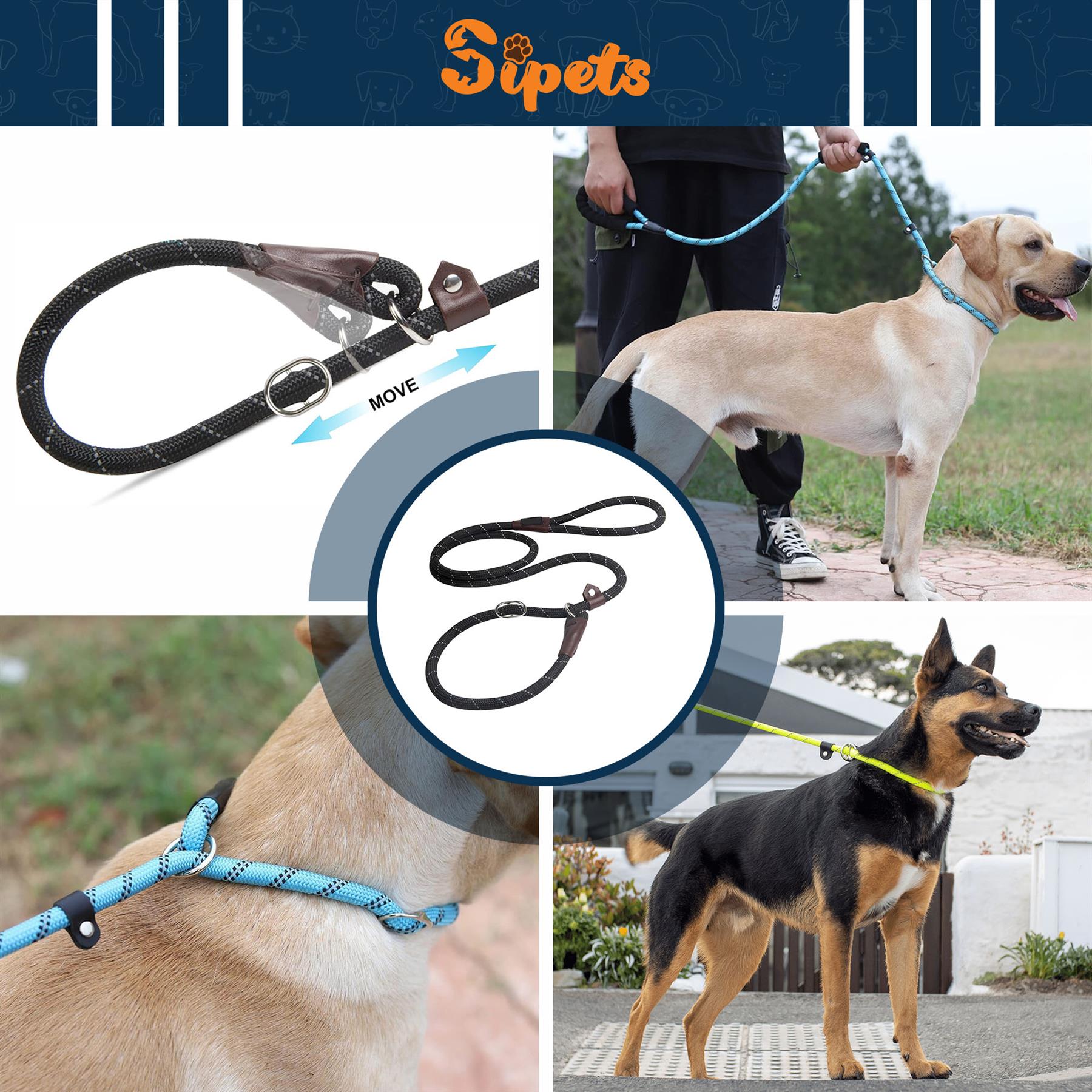 slip rope dog lead 1.8m, one size fits all, slip on rope leash